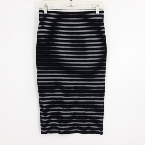 WHBM Stretch Knit Tube Midi Bodycon Skirt Black  White Striped Sz XS - Picture 1 of 12